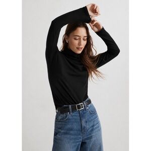 NWT Madewell Womens Whisper Cotton Turtleneck Tee Black Size XS